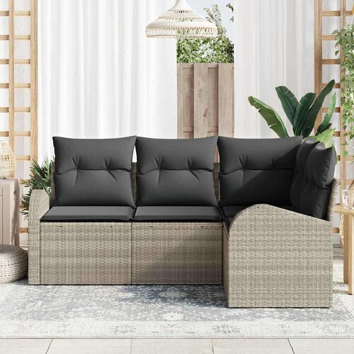  Sjedeća garnitura za vrt 4 kom. Svijetlo siva poliratan Svjetlosiva 179 x 124 x 85 cm Slike