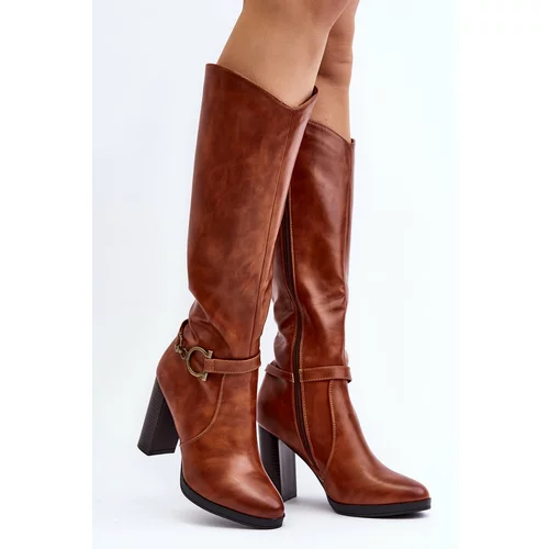 Kesi Women's high-heeled boots with over-the-knee decoration Camel Rahallis