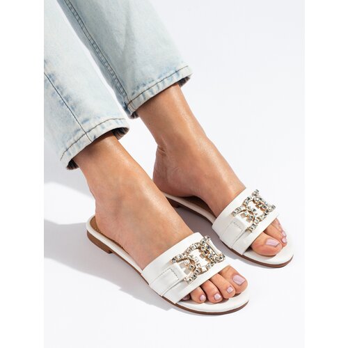 SHELOVET Women's white slippers with elegant buckle Slike