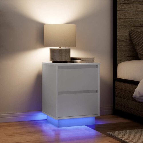 VidaXL Nočne omarice z LED lučmi 2 kosa Bela 38x34x50 cm Slike