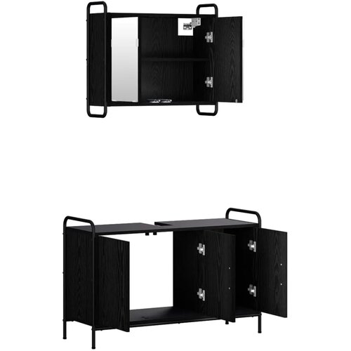  Set ormarića za kupaonicu 2 kom. Crni hrast 65 5 x 34 x 61 cm - Crni hrast Ormar s umivaonikom (3 vrata) + viseći ormar Slike