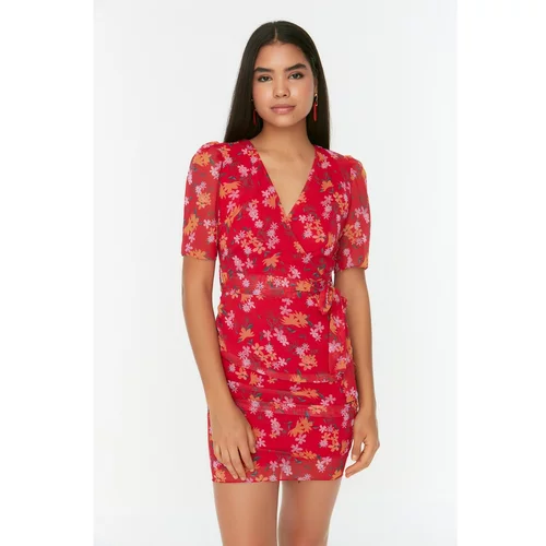 Trendyol Red Patterned Double Breasted Dress