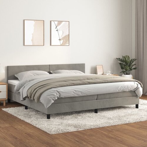 The Living Store Box spring postelja z vzmetnico svetlo siva 200x200 cm žamet - Box Spring Postelja, (21490074) Slike