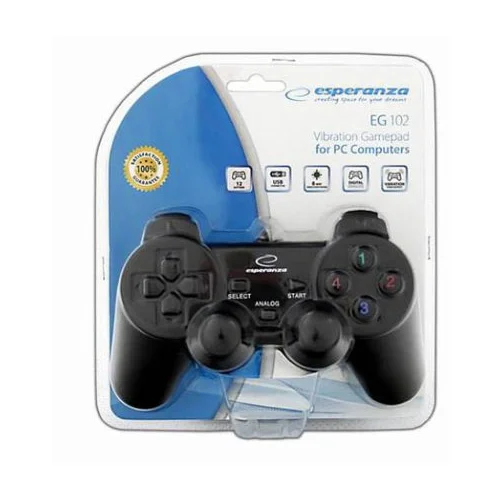 Game Pad ESPERANZA WARRIOR, vibration, PC, USB, black, EG102