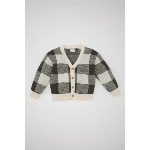 Defacto Baby Boy V-Neck Checked Cardigan