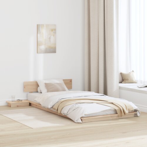 VidaXL Krevet na podu s bočnim stolićima 90x200cm od punog drva Slike