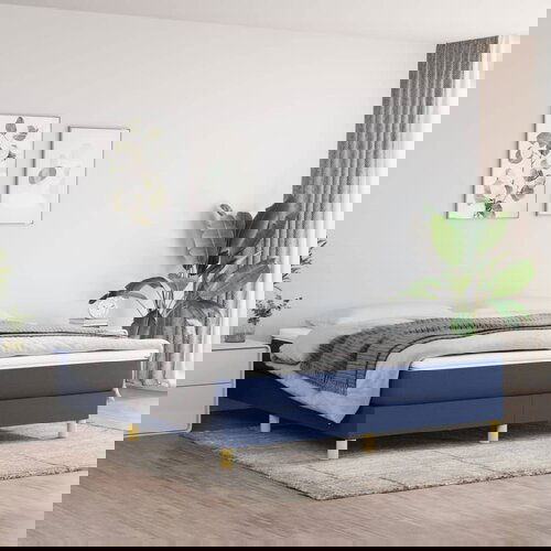 VidaXL Box spring postelja z vzmetnico modra 160x200 cm blago Slike
