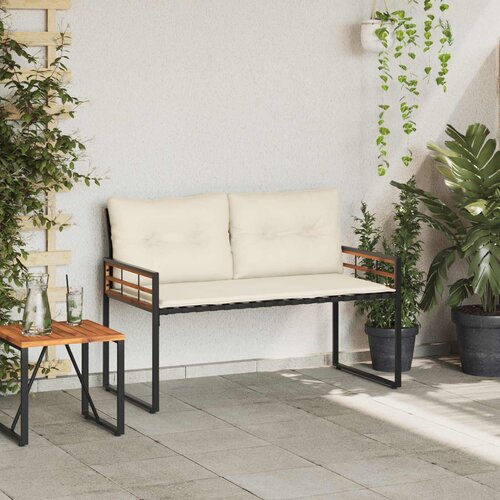  Drvena klupska klupa s jastukom Krema 114 x 55 x 77 cm Slike