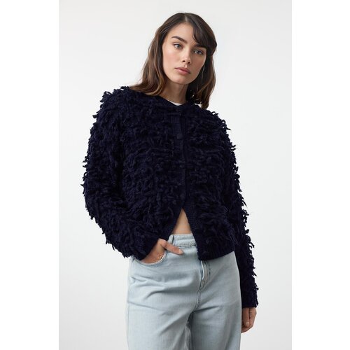 Trendyol Navy Blue Tassel Coat Knitwear Cardigan Slike
