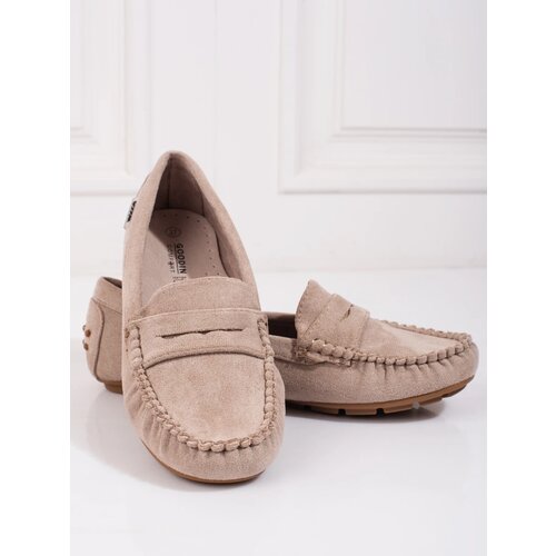 SHELOVET Suede women&amp;#039;s loafers elastic beige Slike