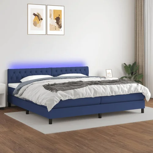  Krevet box spring s madracem LED plavi 200x200 cm od tkanine