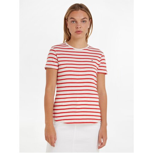 Tommy Hilfiger White and Red Women's Striped T-Shirt - Women Slike