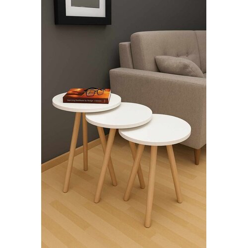 Hanah home Set uklopivih stočića, 3 komada, Beli Slike