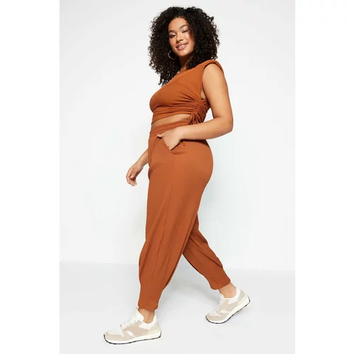 Trendyol Curve Plus Size Pants - Brown - Carrot pants