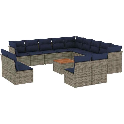  14-dijelni set vrtnih sofa od poliratana s jastucima sivi Slike