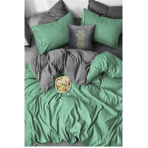 Mila Home Zelena/siva posteljina za bračni krevet/za produženi krevet od renforce pamuka s uključenom plahtom/4-dijelna 200x220 cm –