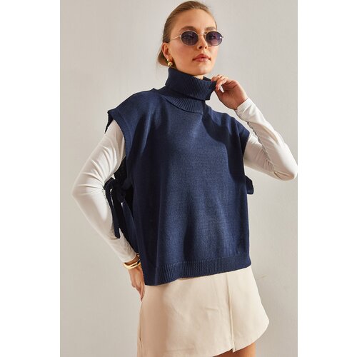 Bianco Lucci Women's Turtleneck Belt Tie Knitwear Sweater Cene