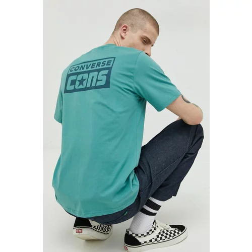 Converse Bombažna kratka majica turkizna barva