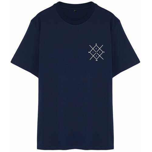 Trendyol Plus Size Navy Regular/Regular Fit Comfort Printed 100% Cotton T-Shirt Slike