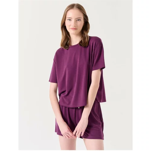 Jimmy Key Purple Loose-Fit Short Sleeve Crew Neck Knitted T-Shirt