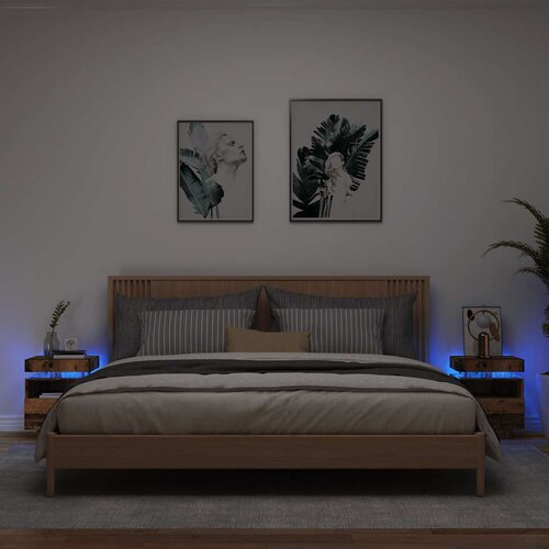 vidaXL Noćni ormarići s LED svjetlima 2 kom Staro drvo 40x39x48,5 cm Cijene