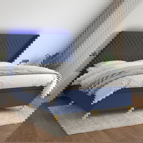  The Living Store Box spring postelja z vzmetnico LED modra 140x200 cm blago - Box Spring Postelja, (21502692) Slike