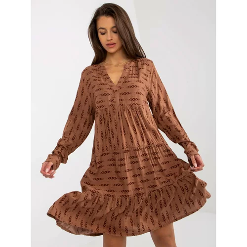 Fashion Hunters brown loose dress with prints and a SUBLEVEL frill