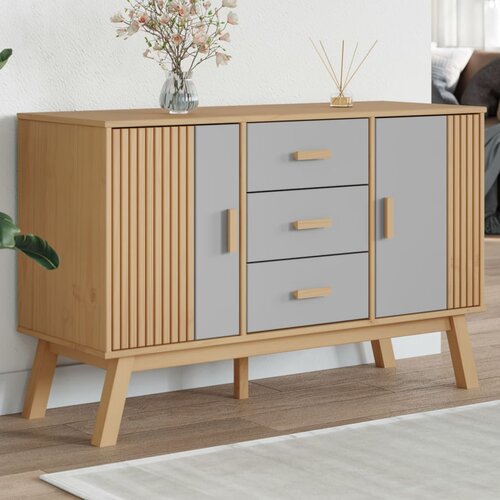 VidaXL Komoda OLDEN sivo-smeđa 114 x 43 x 73 5 cm od masivne borovine Slike