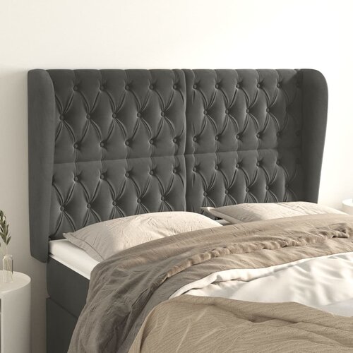 VidaXL Vzglavje z u&amp;scaron;esi temno sivo 147x23x118/128 cm žamet Slike