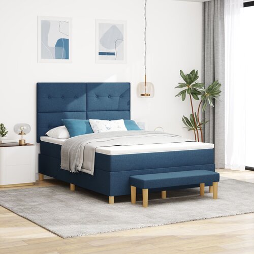 VidaXL Box Spring Krevet s Madracem i Klupom Plava 140x200 cm Tkanina Slike