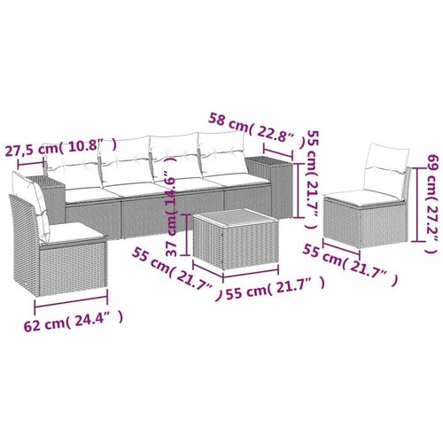 VidaXL 7-dijelni set vrtnih sofa sivi od poliratana Slike
