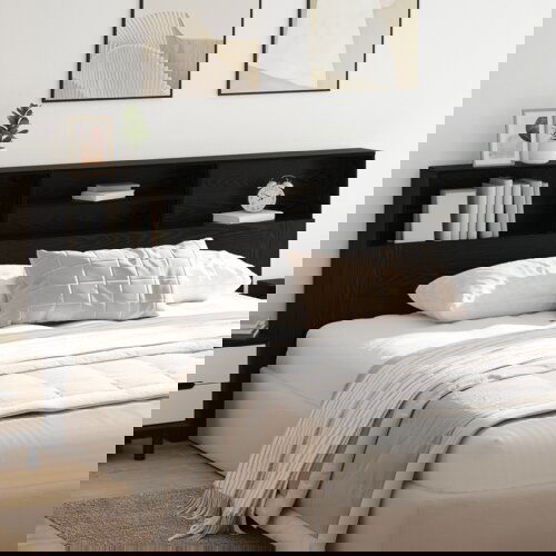 VidaXL Glava kreveta s ormarićem Crni hrast 220 x 19 x 101.5 cm Slike