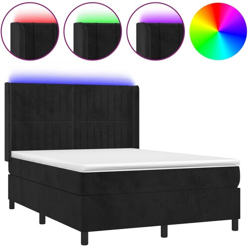 Maison Chic Box spring postelja - Vzmetna postelja z vzmetnico LED črna 140x190 cm žamet SL3491, (21906150) Slike