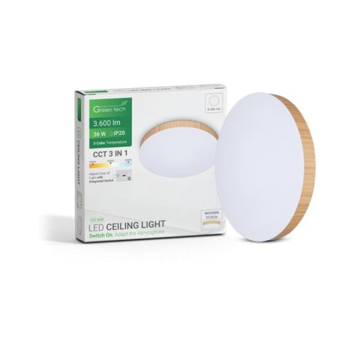 Greentech Okrugla stropna LED svjetiljka CLE-36W (36 W, &amp;Oslash; x V: 40 cm x 42 mm, Drvo, Bijela, Topla bijela) Slike