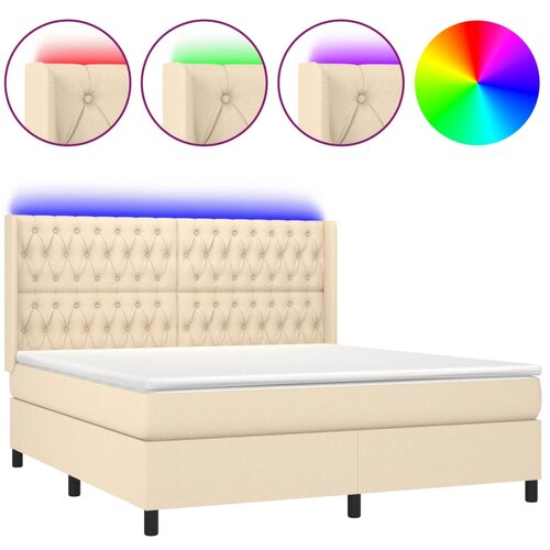 vidaXL Box spring postelja z vzmetnico LED krem 160x200 cm blago, (20900709) Cene