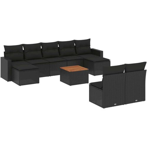 VidaXL 10-dijelni set vrtnih sofa s jastucima crni od poliratana Slike