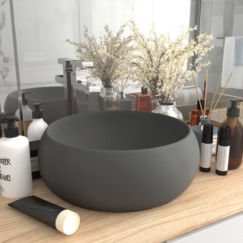 The Living Store Razkošen umivalnik okrogel mat temno siv 40x15 cm keramičen - Razkošen Umivalnik, (21750090) Cene
