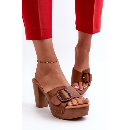 EVENTO Women's mules with stiletto heel and buckle brown Betinna Cene