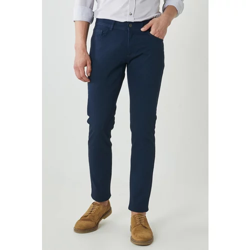 ALTINYILDIZ CLASSICS Men's Navy Blue Slim Fit Slim Fit Dobby 5-Pocket Casual Flexible Trousers