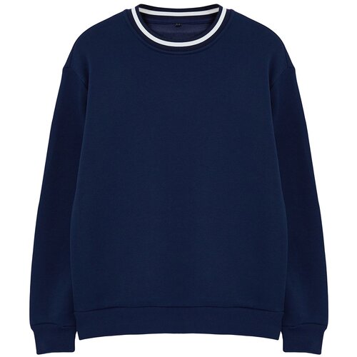 Trendyol Indigo Premium Oversize/Wide Cut Collar Knitwear Tape Detailed Sweatshirt Cene