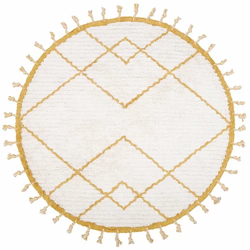 Nattiot bijelo-žuti pamučni ručno izrađeni tepih Come, ø 120 cm