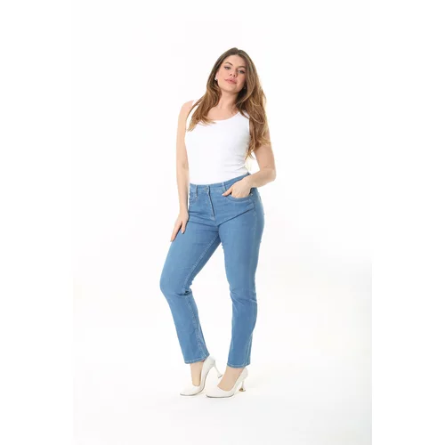 Şans Women's Plus Size Blue Lycra 5-Pocket Jeans