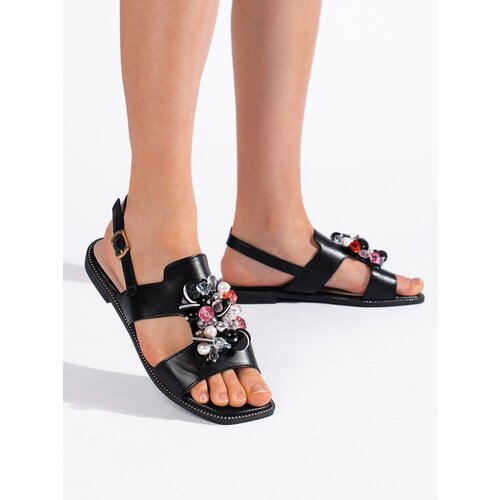 Shelvt Black women's sandals with decoration Cene