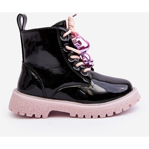 Kesi Children's patented insulated boots with embellishment, black-pink Bunnyjoy Cene
