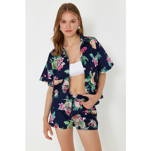 Trendyol Tropical Patterned Woven Shirt Shorts Set Cene