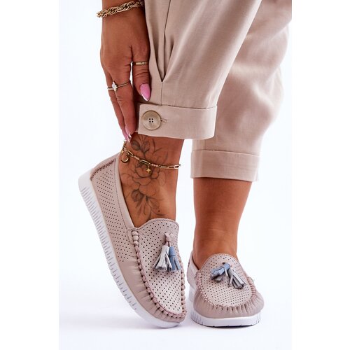 EVENTO Women&amp;#039;s Openwork Leather Loafers Light Pink Lanzarot Slike