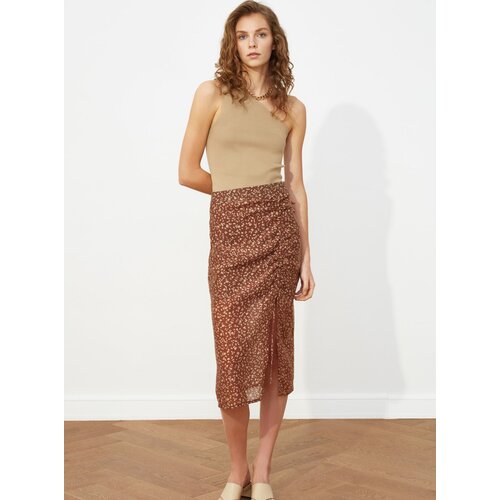 Trendyol Brown patterned skirt with pleats - Women Slike