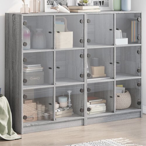 VidaXL Knjižna omara z vrati siva sonoma 136x37x109 cm inženirski les Slike