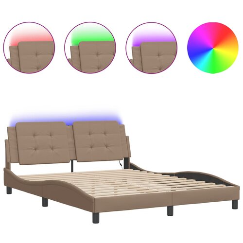 Maison Chic Posteljni okvir - Dvoposteljna postelja - Zakonska postelja z LED lučkami kapučino 160x200 cm umetno usnje-J5657, (21764542) Cene