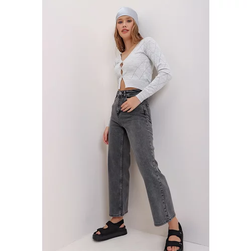Trend Alaçatı Stili Jeans - Gray - Wide leg